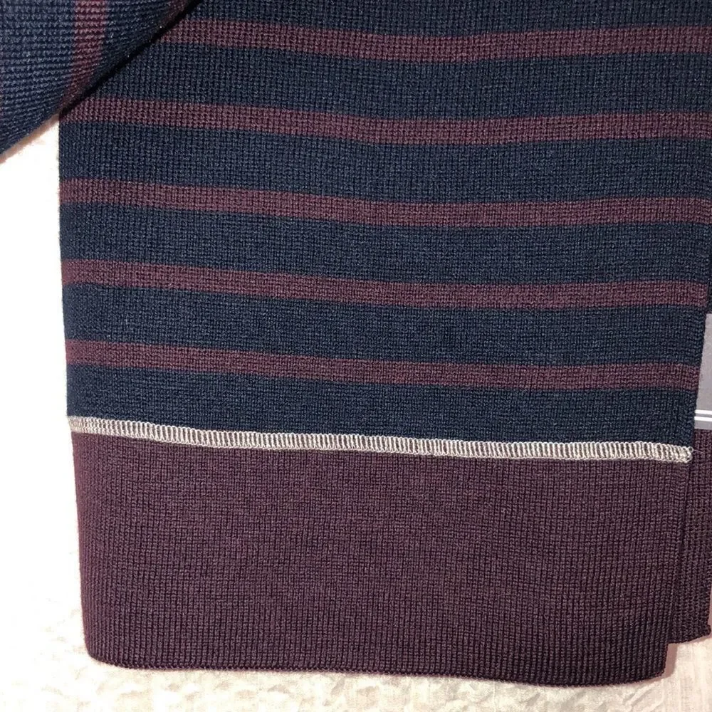 Nautica Burgundy Navy Wool Blend Striped Knit Scarf